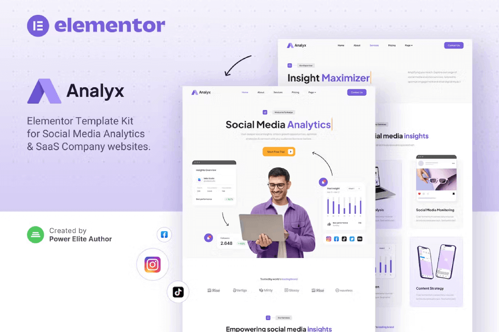 Analyx – Social Media Analytics & Saas Company Elementor Template Kit