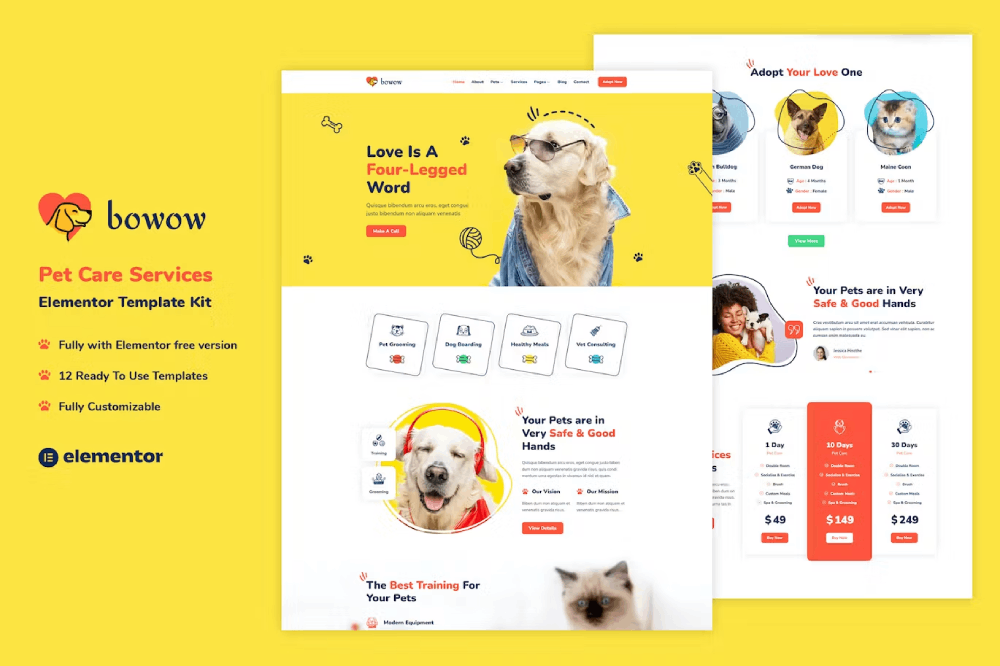 Bowow – Pet Care Services Elementor Template Kit