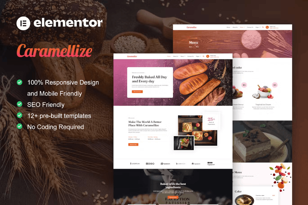 Caramellize – Bakery & Pastry Elementor Pro Template Kit
