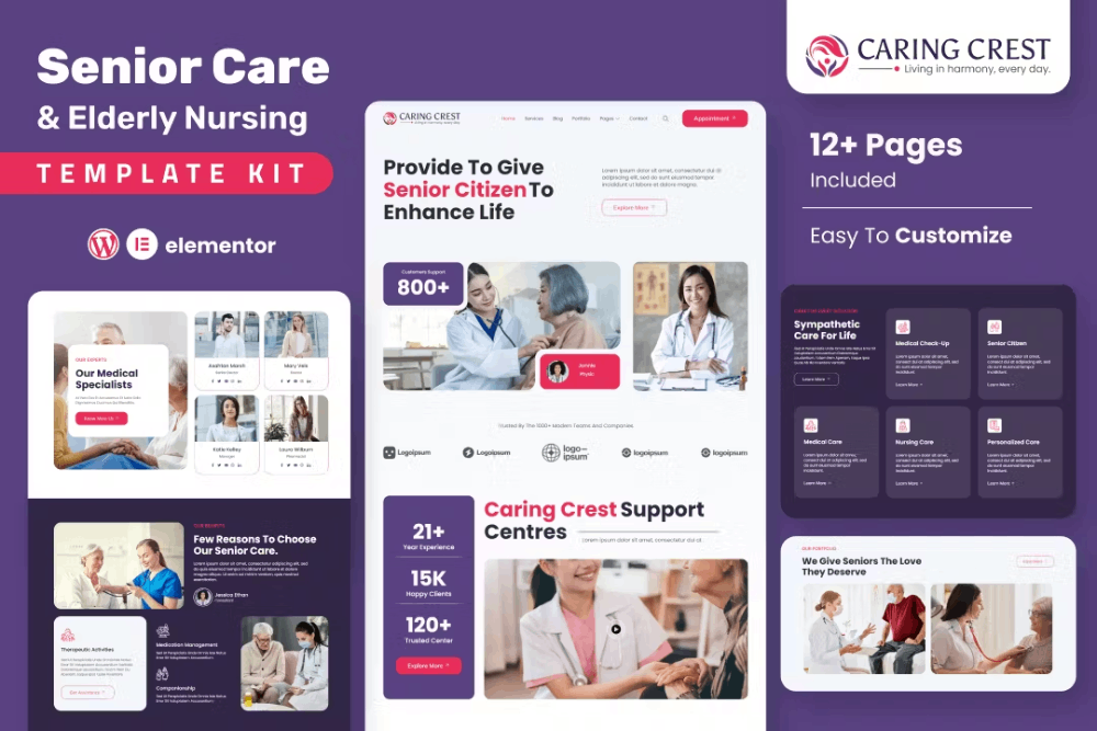 Caring Crest – Senior Care Services Elementor Template Kit