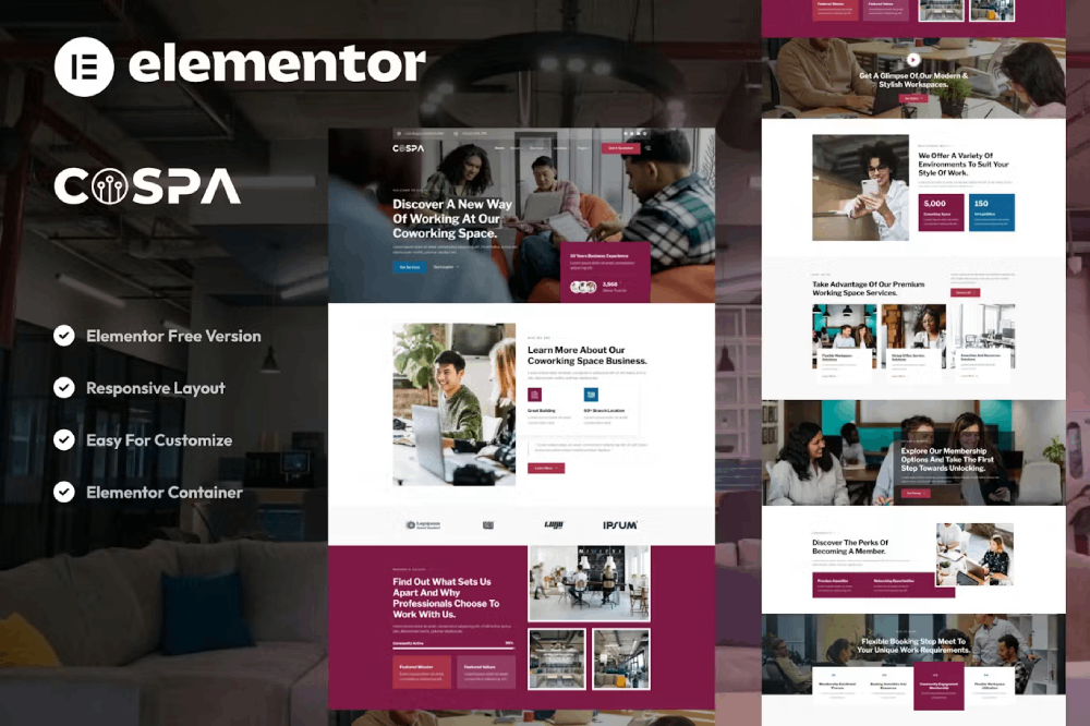 Cospa – Coworking Space & Virtual Office Elementor Template Kit