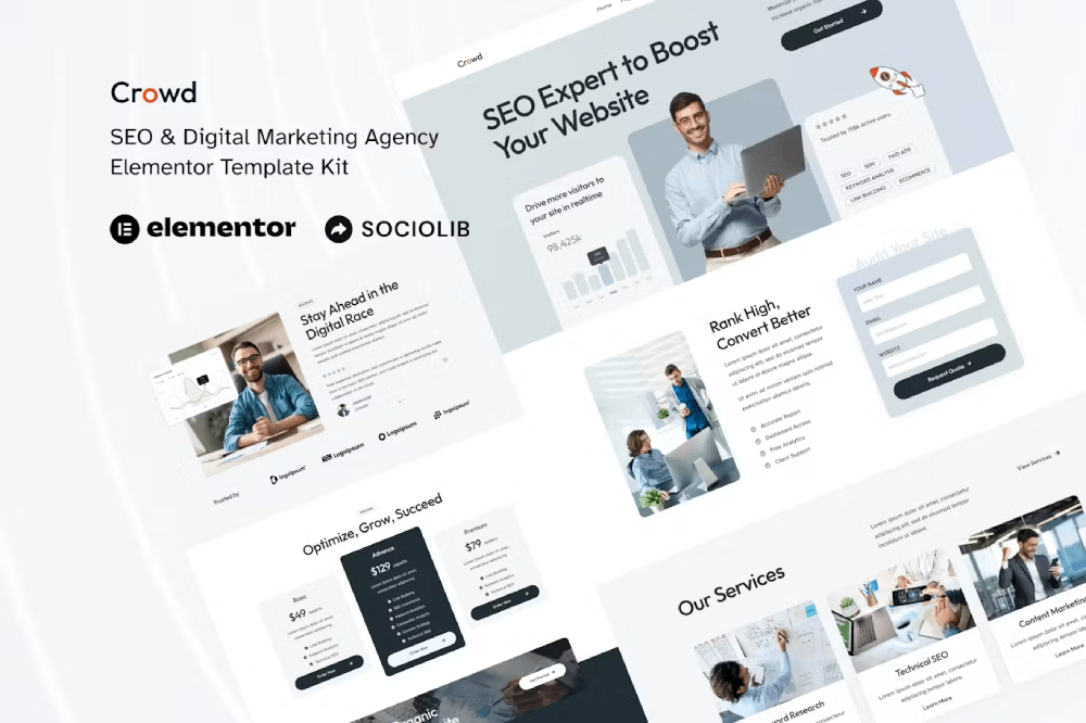 Crowd – Seo & Digital Marketing Agency Elementor Template Kit