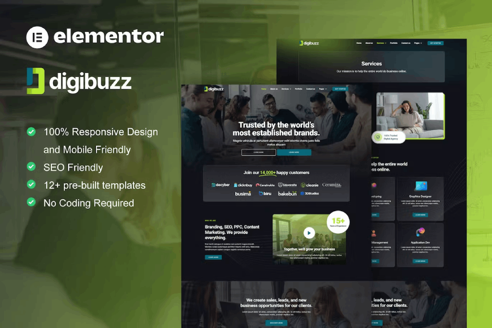 Digibuzz – Dark Digital Agency Elementor Template Kit