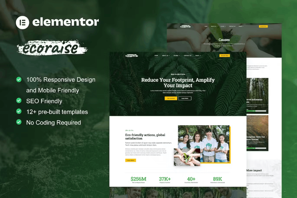 Ecoraise – Environmental Charity & Nonprofit Elementor Template Kit
