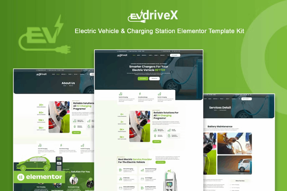 Evdrivex – Electric Vehicle & Charging Station Elementor Template Kit