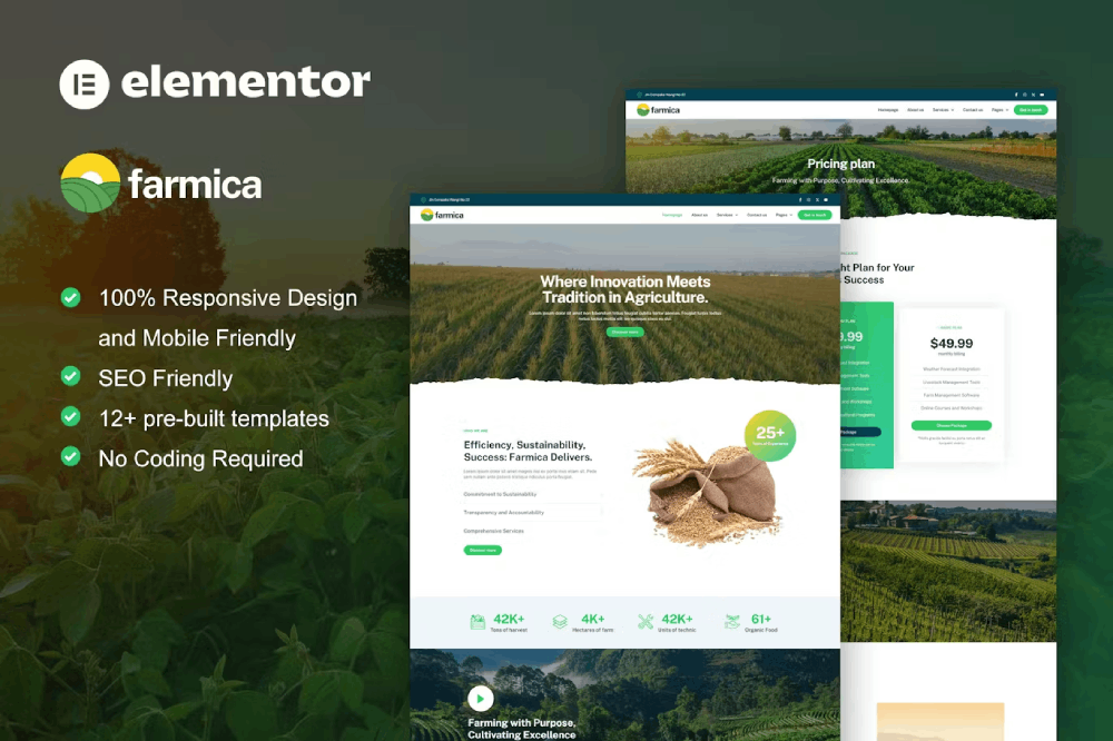 Farmica – Agriculture & Organic Farming Elementor Pro Template Kit