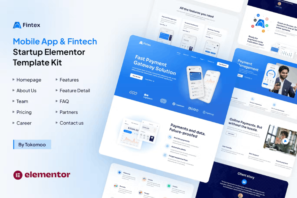 Fintex – Mobile App & Fintech Startup Elementor Template Kit