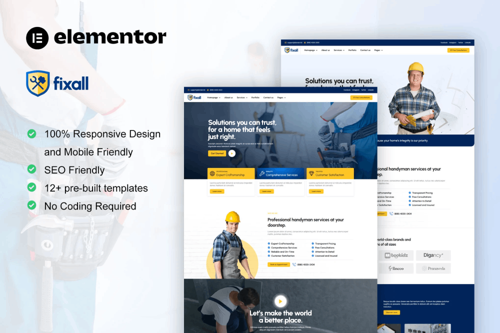 Fixall – Handyman & Repair Service Elementor Pro Template Kit