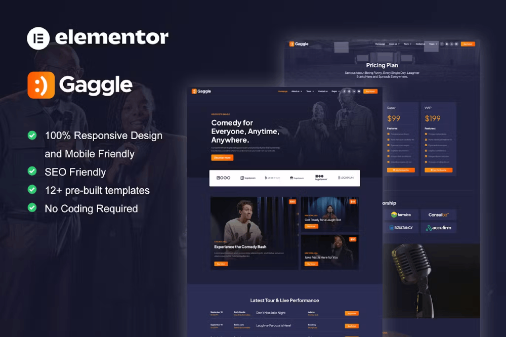 Gaggle – Comedian & Entertainment Show Elementor Template Kit