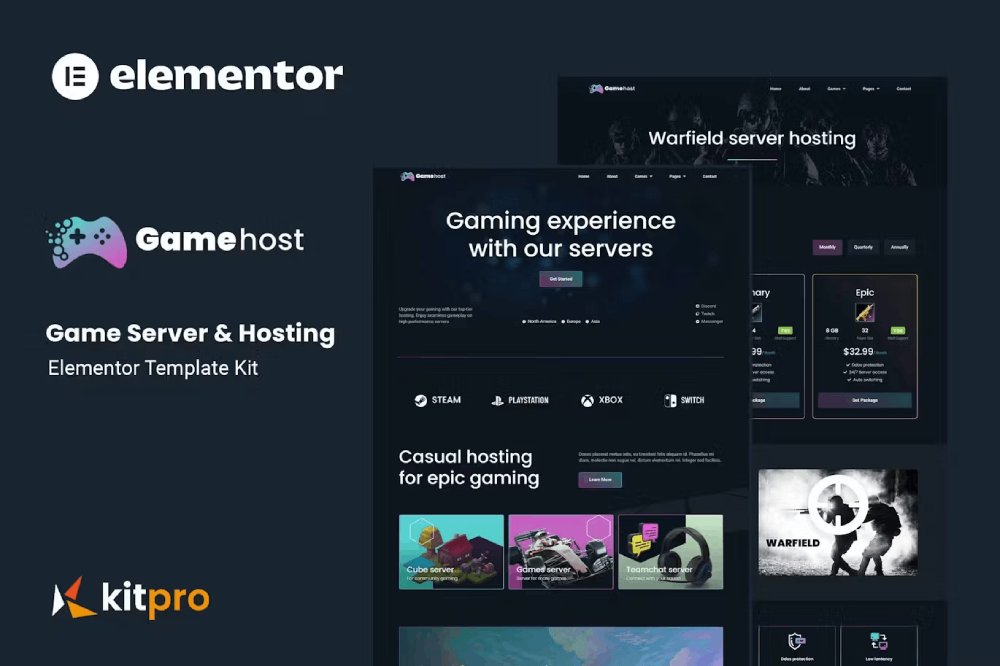 Gamehost – Game Server & Hosting Elementor Template Kit