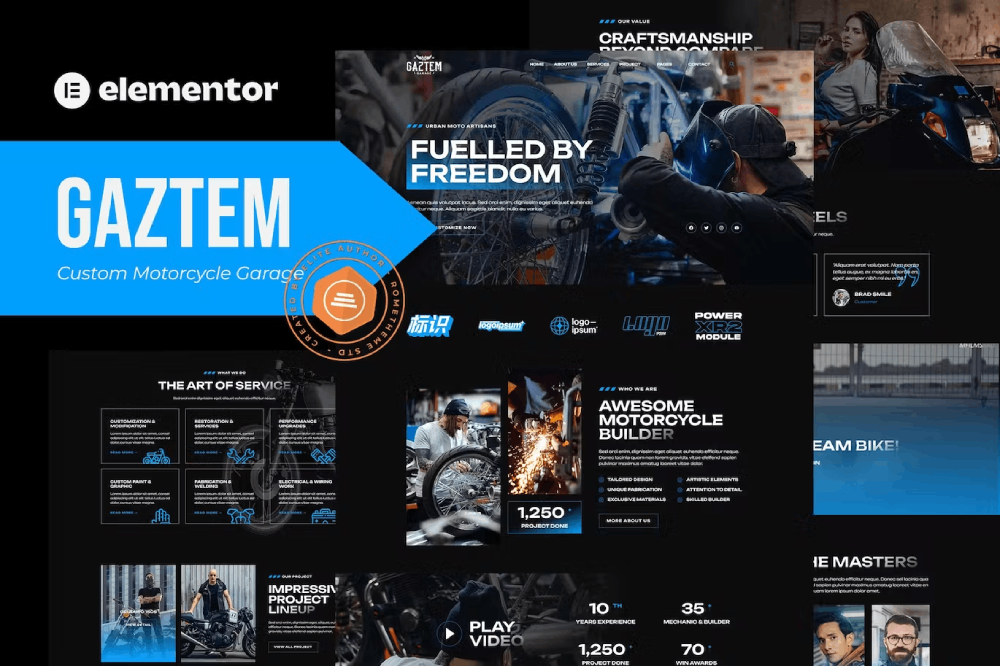 Gaztem – Custom Motorcycle Garage Elementor Template Kit