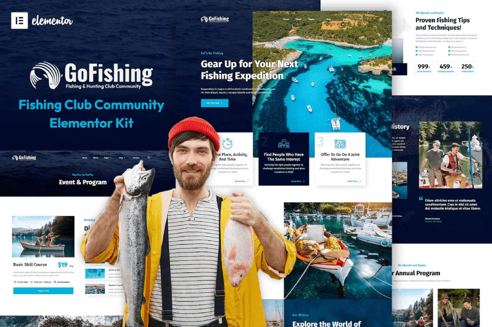 Go Fishing – Fishing Club Community Elementor Template Kit