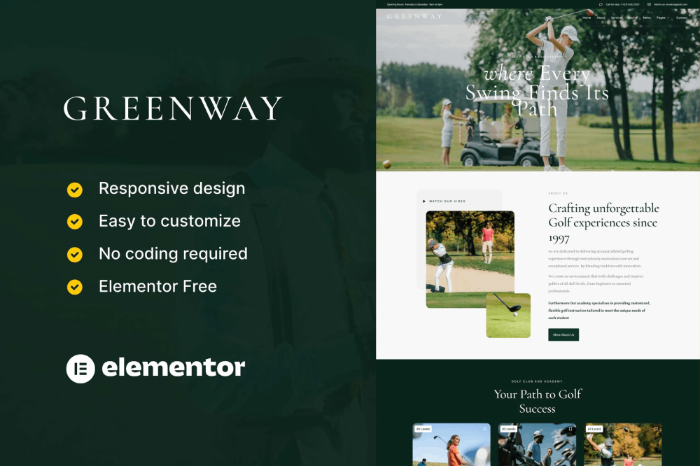 Greenway – Golf Club & Course Elementor Template Kit