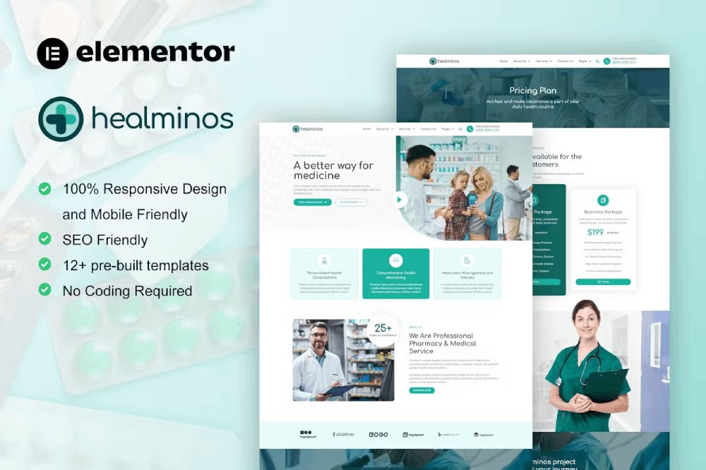 Healminos – Pharmacy & Medical Service Elementor Template Kit