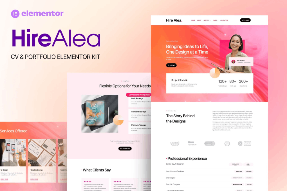 Hirealea – Personal Cv Elementor Template Kit