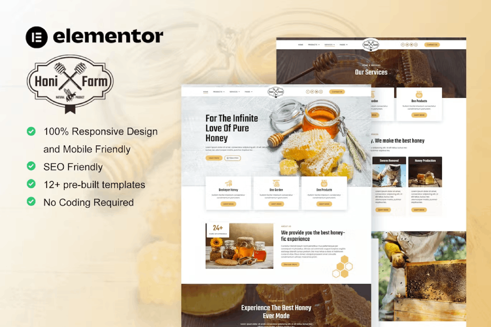 Honifarm – Honey Bee Farm Elementor Template Kit