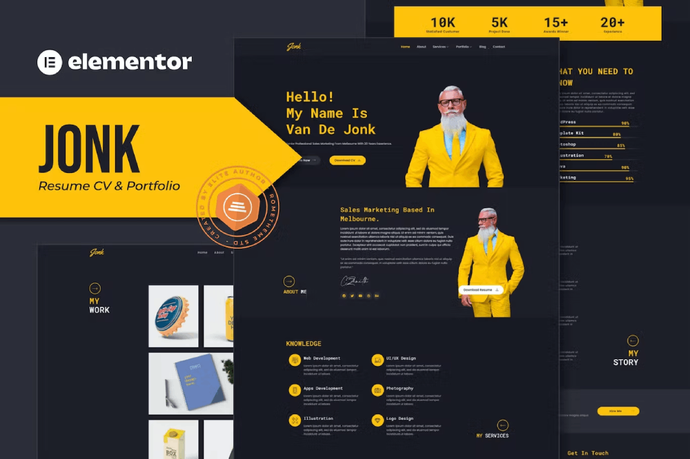Jonk – Resume Cv & Portfolio Elementor Template Kit