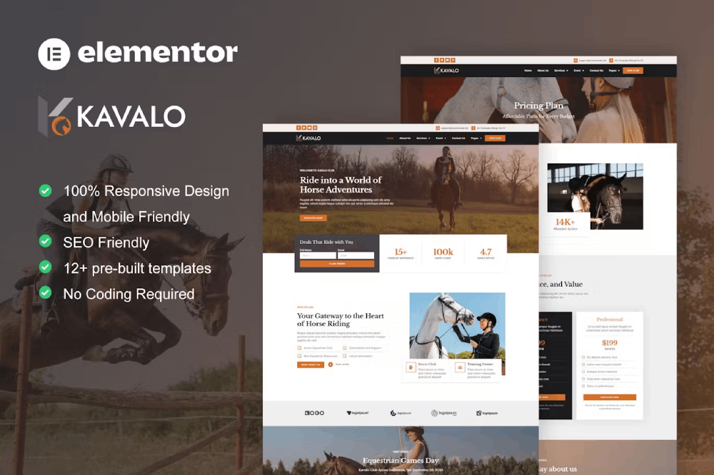 Kavalo – Horse Riding Club Elementor Pro Template Kit Kavalo – Horse Riding Club Elementor Pro Template Kit