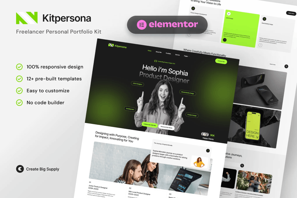Kitpersona – Freelancer Personal Portfolio Elementor Template Kit