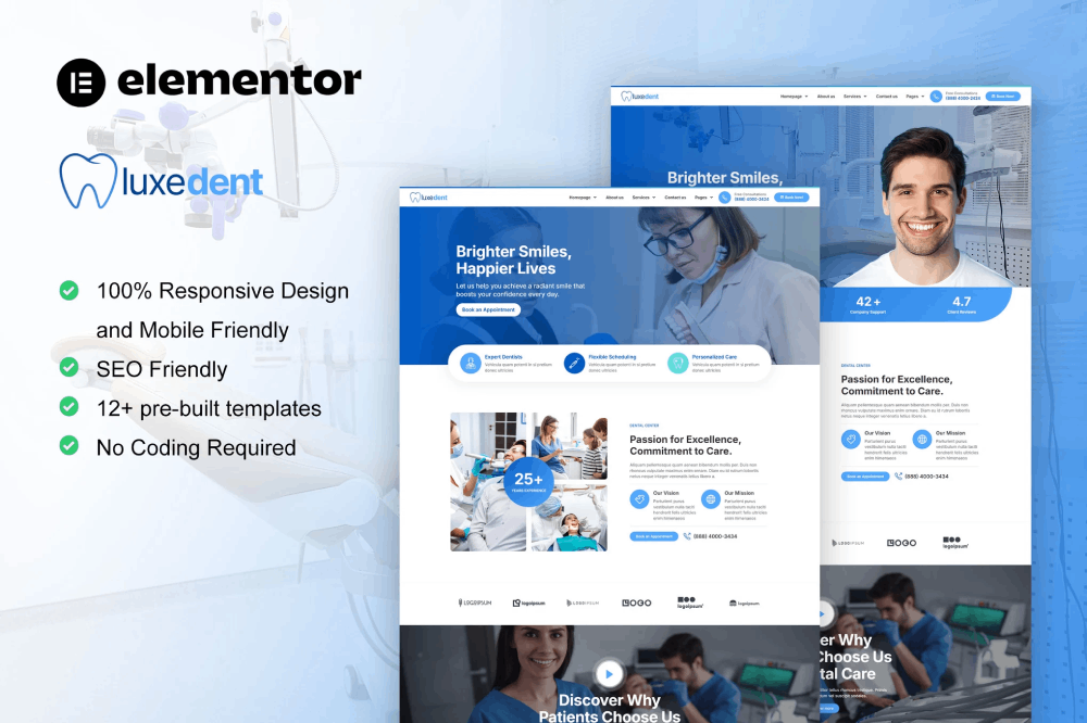 Luxedent – Dentist & Dental Care Elementor Template Kit