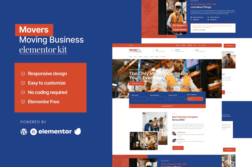 Movers – Moving Company Website Elementor Template Kit