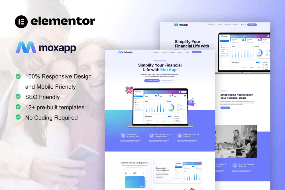 Moxapp – Mobile App & Fintech Startup Elementor Template Kit