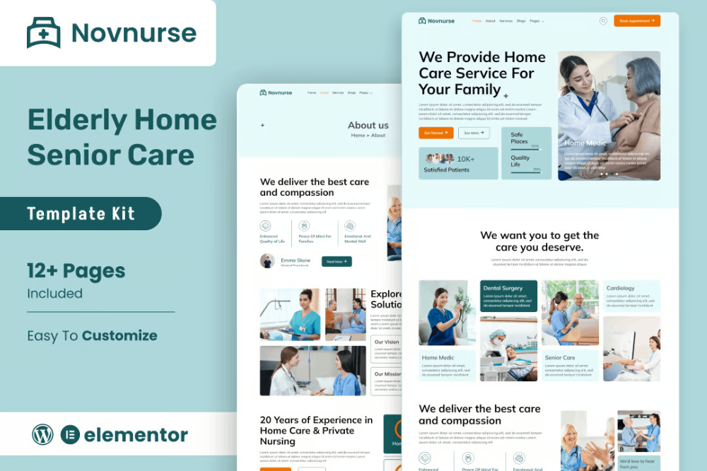 Novnurse – Elderly & Senior Care Services Elementor Template Kit