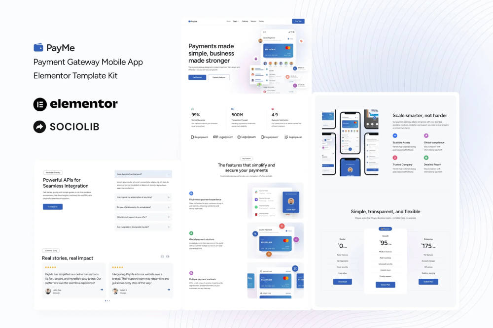 Payme – Payment Gateway Mobile App Elementor Template Kit