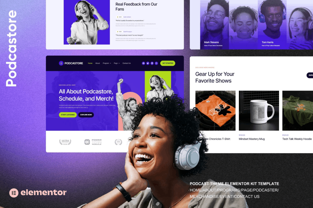 Podcastore – Podcast & Merch Store Elementor Kit