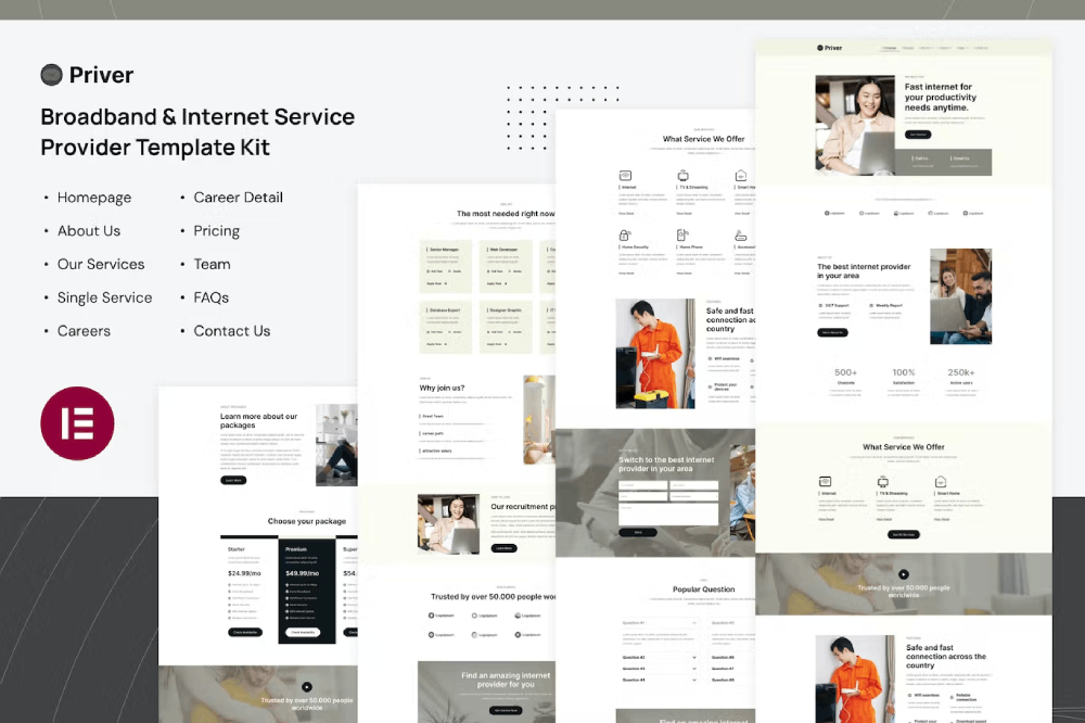 Priver – Broadband & Internet Service Provider Elementor Pro Template Kit