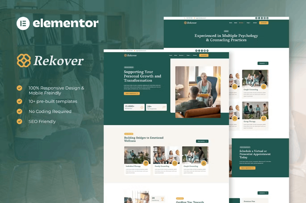 Rekover – Psychology & Counseling Elementor Template Kit
