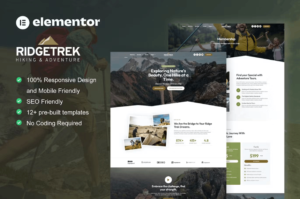 Ridgetrek – Hiking & Adventure Elementor Template Kit