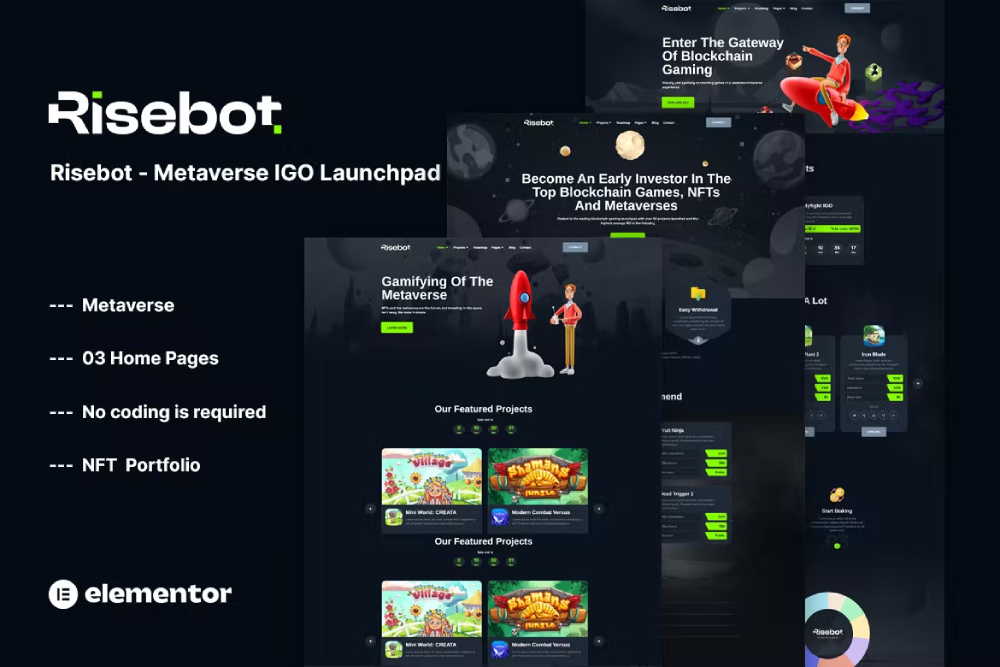 Risebot – Metaverse Igo Launchpad Elementor Template Kit