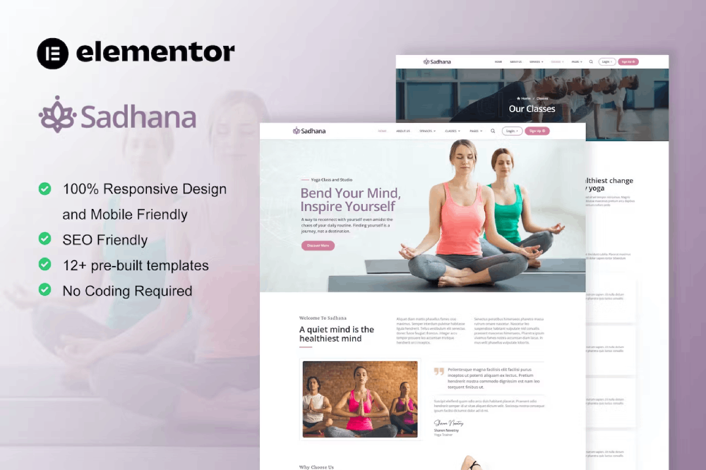 Sadhana – Yoga Teacher & Studio Elementor Template Kit