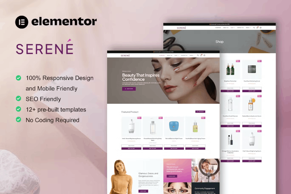 Serene – Beauty Shop & Skincare Elementor Pro Template Kit Serene – Beauty Shop & Skincare Elementor Pro Template Kit
