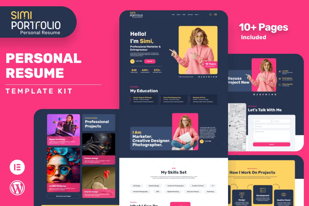 Simi– Personal Portfolio & Resume Elementor Template Kit