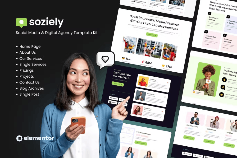 Soziely – Social Media & Digital Marketing Agency Elementor Template Kit