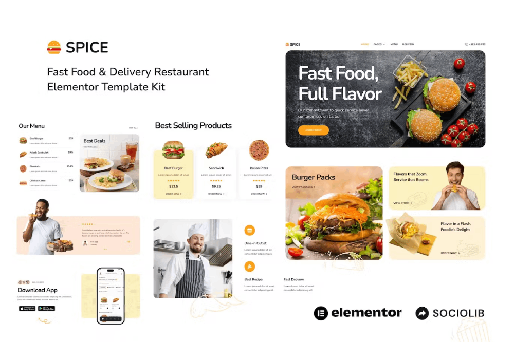 Spice – Fast Food & Delivery Restaurant Elementor Template Kit Spice – Fast Food & Delivery Restaurant Elementor Template Kit