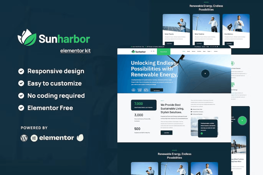 Sunharbor – Solar And Renewable Energy Elementor Template Kit