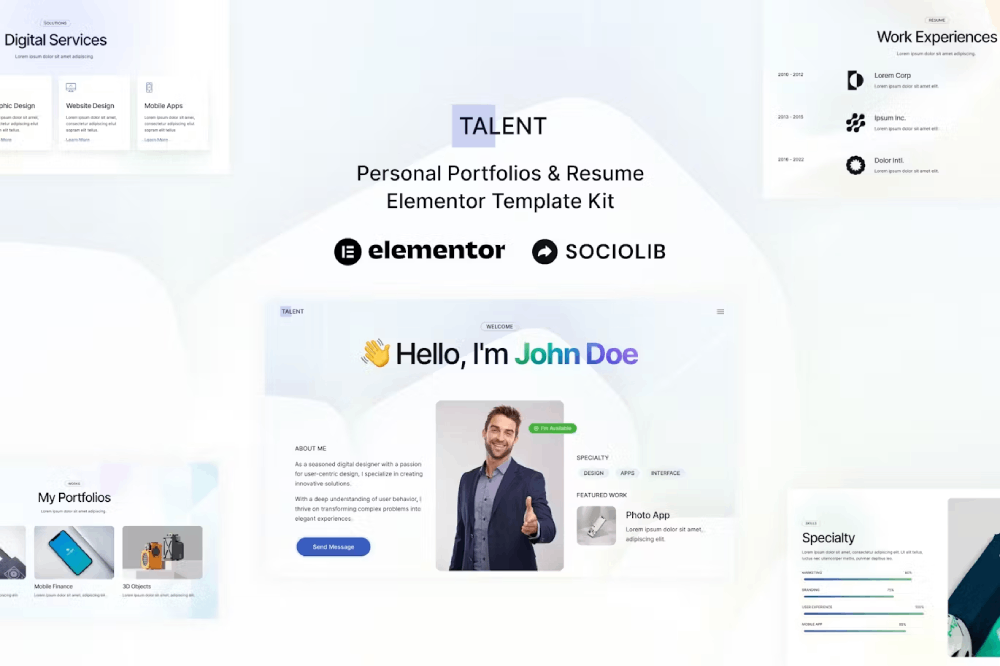 Talent – Personal Portfolios & Resume Elementor Template Kit