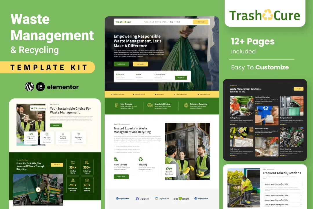 Trashcure – Waste Management & Recycling Service Elementor Template Kit