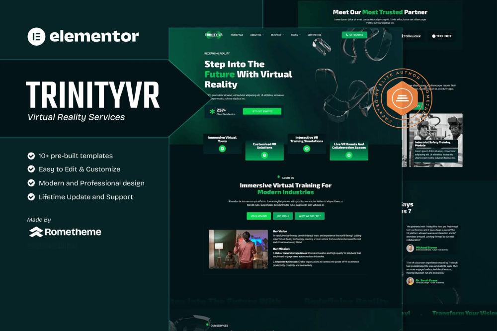 Trinityvr – Virtual Reality Services Elementor Template Kit