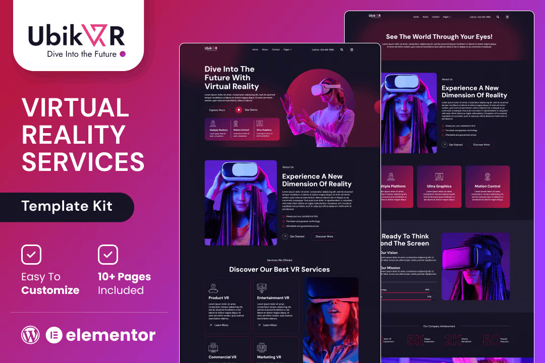 Ubikvr – Virtual Reality Services Elementor Template Kit