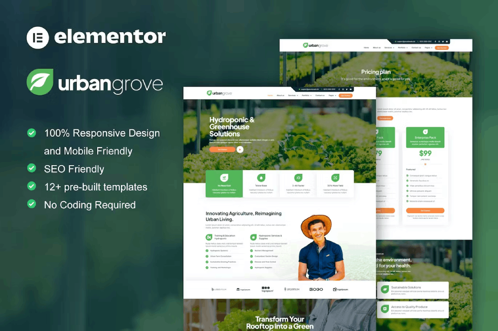 Urbangrove – Hydroponic & Agriculture Elementor Template Kit