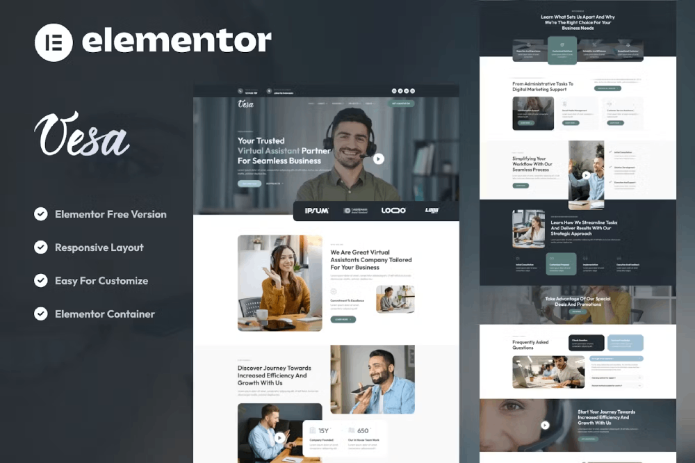 Vesa – Virtual Assistant Business Elementor Template Kit