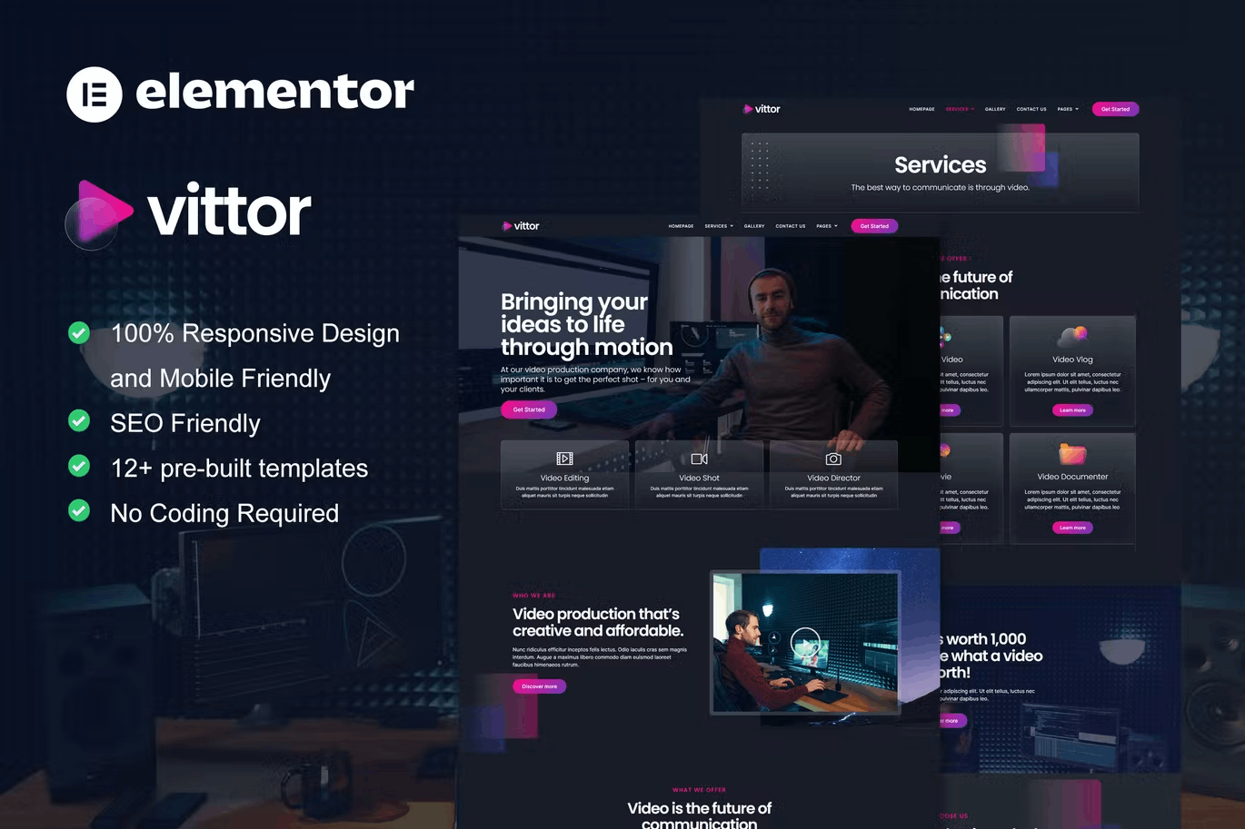 Vittor – Video Production Service Elementor Pro Template Kit