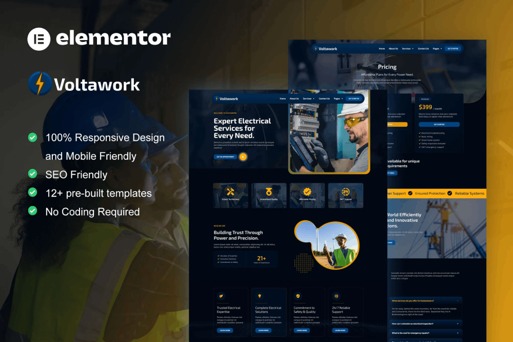 Voltawork – Electrical Service Elementor Template Kit
