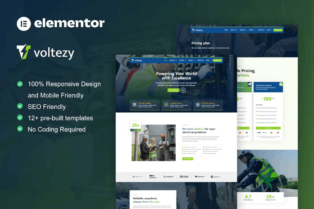 Voltezy – Electrical Installation & Maintenance Service Elementor Template Kit