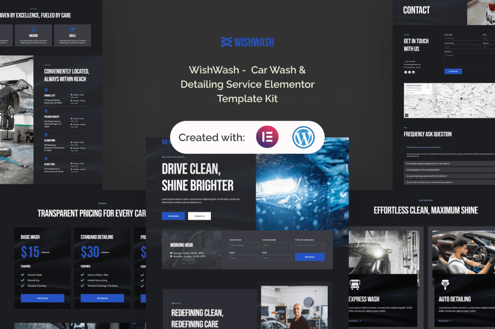 Wishwash –  Car Wash & Detailing Service Elementor Template Kit