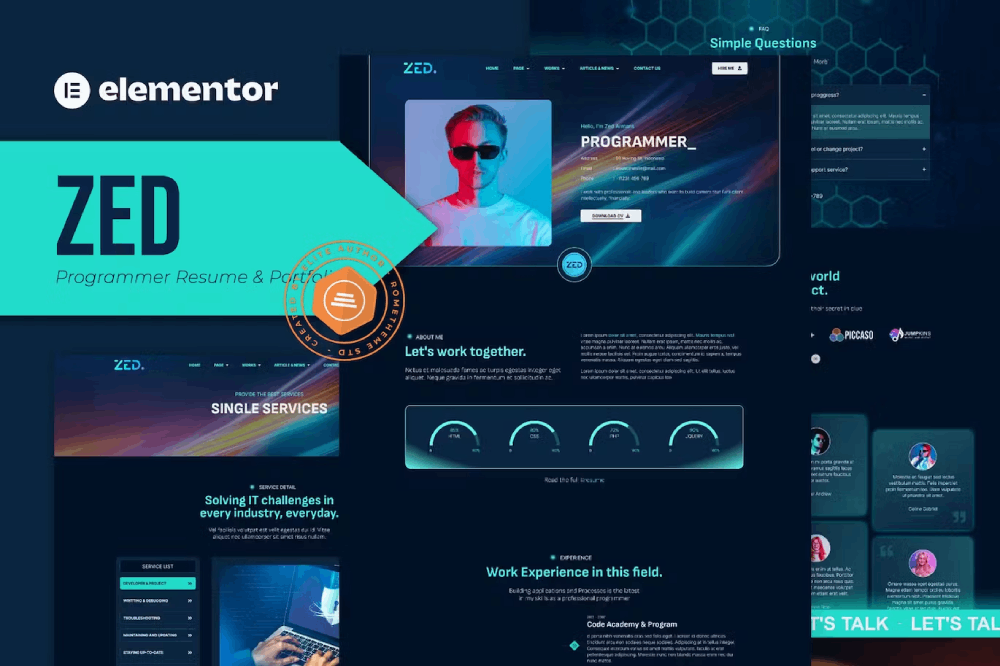 Zed – Programmer Resume & Portfolio Elementor Template Kit Zed – Programmer Resume & Portfolio Elementor Template Kit